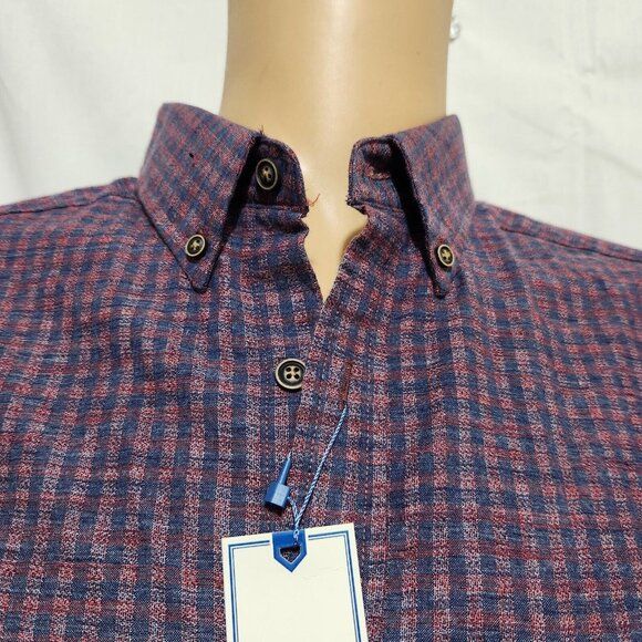 Rowm Mens Long Sleeve Button-Down Shirt Red/Blue Checkered size LT - Picture 9 of 11